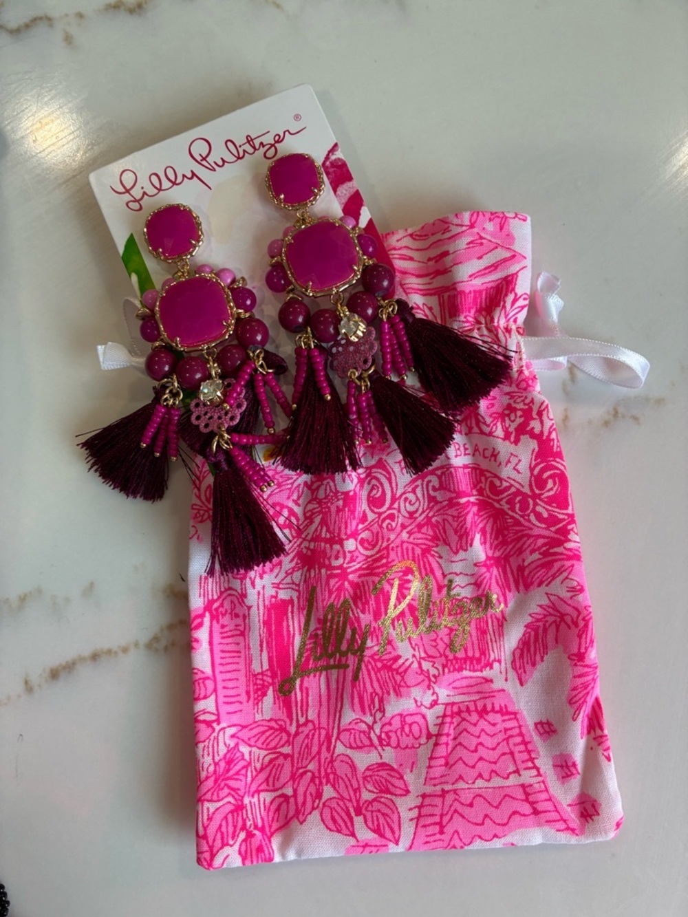 Lilly Pulitzer Pink Statement Tassel Earrings NWT